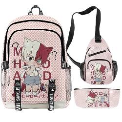 Anjinguang My Hero Academia/MHA Rucksack 3-teiliges Set mit Lunchtasche Federmäppchen MHA Schultaschen Set für Mädchen Jungen Teens Anime Cosplay Rucksack Büchertasche Computertasche, Typ 8, 44*30cm von Anjinguang