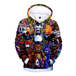 FNAF Hoodie für Kinder Erwachsene 3D gedruckt Five Nights at Fre-ddy's Hoodies Nightmare Fre-ddy Kostüm Pullover Sweatshirt Jacke für Jungen Mädchen 100–150 cm, Typ1, 140 cm von Anjinguang