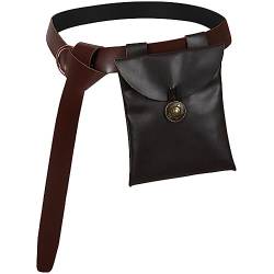 Mittelalterliche Vintage PU Leder Gürteltasche Mann Frau Taille Tasche Gürtel 2 Pcs Handy Lagerung Fanny Pack Pouch Brieftasche Cosplay Kostüm Zubehör Bühne Requisiten, 2 Stücke-2, 19*14.5cm, Cospaly von Anjinguang