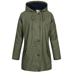 Ankerglut Damen Friesennerz Regenmantel Kapuze Gefüttert Wasserdicht Wetterfest Übergangsjacke #ankerglutmeer Regenjacke, Olive, 42 von Ankerglut