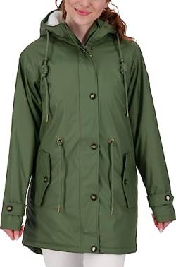 Ankerglut Damen Friesennerz Regenmantel Kapuze Wasserdicht Wetterfest Windbreaker mit Teddyfleece Regenjacke, Olive, 48 von Ankerglut