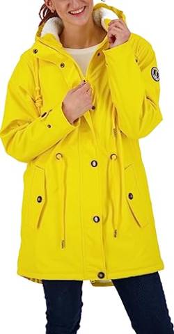 Ankerglut Damen Friesennerz Regenmantel Kapuze Wasserdicht Wetterfest Windbreaker mit Teddyfleece Regenjacke, Yellow, 48 von Ankerglut