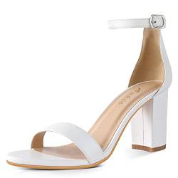 Ankis Damen Sandalen, Weiß Heels für Damen, Offener Zeh Knöchelriemen Chunky Heel Pump Sandalen, Party Hochzeit Riemchenschnalle Sandalen (41.5 EU) von Ankis