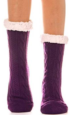 Anlisim Damen Kuschelsocken Warme Dicke Stoppersocken Rutschsichere Weihnachtssocken Damen Socken Geschenke für Frauen Hüttensocken Kuschelsocken Weihnachten Winter Christmas Socks(Lila) von Anlisim