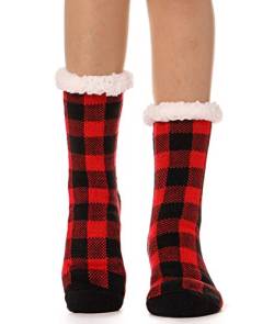 Anlisim Damen Kuschelsocken Warme Dicke Stoppersocken Rutschsichere Weihnachtssocken Damen Socken Geschenke für Frauen Hüttensocken Kuschelsocken Weihnachten Winter Christmas Socks(Roter Scheck) von Anlisim