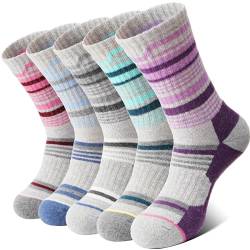 Anlisim Merino Wandersocken für Damen Warme Wollsocken Thermosocken Dick Wolle Wintersocken Atmungsaktiv Arbeitssocken Geschenke Sportsocken Outdoor Socken 5 Paare(Farbe Streifen,L) von Anlisim