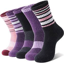 Anlisim Merino Wandersocken für Damen Warme Wollsocken Thermosocken Dick Wolle Wintersocken Atmungsaktiv Arbeitssocken Geschenke Sportsocken Outdoor Socken 5 Paare(Lila/Schwarz/Rot,L) von Anlisim