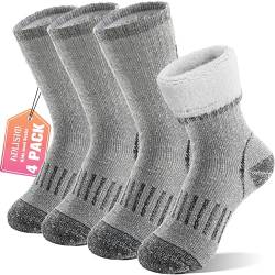 Anlisim Merino Wandersocken für Kinder Mädchen Jungen Wolle Socken Dicke Thermosocken Warme Sportsocken Trekking Wintersocken Weihnachtssocken Geschenke Kindersocken 4 Paare(Grau,12-15 Jahre) von Anlisim