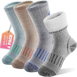 Merino Wandersocken für Kinder Mädchen Jungen Wolle Socken Dicke Thermosocken Warme Sportsocken Trekking Wintersocken Weihnachtssocken Geschenke Kindersocken 4 Paare(Grün/Orange/Blau/Grau,4-7 Jahre) von Anlisim