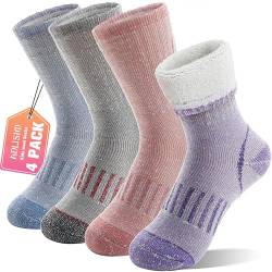 Merino Wandersocken für Kinder Mädchen Jungen Wolle Socken Dicke Thermosocken Warme Sportsocken Trekking Wintersocken Weihnachtssocken Geschenke Kindersocken 4 Paare(Lila/Rosa/Blau/Grau,4-7 Jahre) von Anlisim