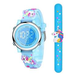 Anloo Einhorn-Kinder-Digitaluhr und Silikon-Armband für Mädchen und Jungen, niedliches 3D-Cartoon-Wasserdicht-Kleinkind-Digitaluhr-Geschenk für 3-12 Jahre Kinder (BLAU) von Anloo