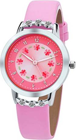 Anloo Kinderuhr Mädchen Armbanduhr,Blume NiedlichAnalog Quarz Mädchen Uhren(Stil 1, Rosa) von Anloo