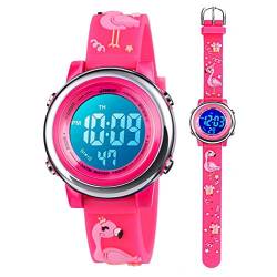 Kleinkind Kinder Digitaluhren für Mädchen Jungen,3D Cute Cartoon 7 Farblichter wasserdichte Sport Elektronische Armbanduhr mit Alarm Stoppuhr für 3-10 Jahre Kinder (Flamingo-Rose Rot) von Anloo