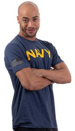 Ann Arbor T-shirt Co. Herren Chest Print & U.S. Military Sleeve Flag Naval Veteran Sailor Style Shirt- Große Marine von Ann Arbor T-shirt Co.