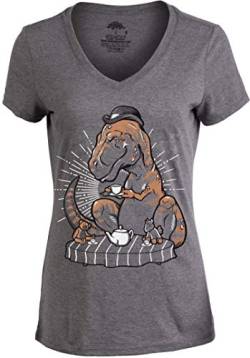 Tea Rex | Funny Cute T-Rex Women's Dinosaur Mom Joke Pun Humor V-Neck T-Shirt von Ann Arbor T-shirt Co.