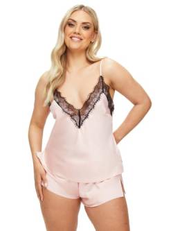 Ann Summers - Cerise Cami Satin Lounge Set für Damen, V Ausschnitt Dessous Pyjama Set, Schwarz Cami und Shorts Set mit Wimpernspitzenbesatz, Nachtwäsche für Frauen, blassrosa, 38 von Ann Summers