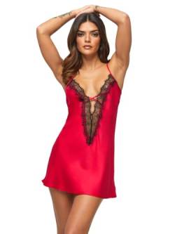 Ann Summers Cherryann Nachthemd aus nachhaltiger Seide für Damen, Seiden-Slipkleid, Nachtwäsche für Damen, Spitzendetails, Rot, rot, 48 von Ann Summers