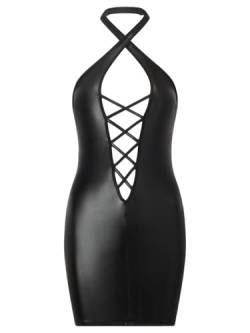 Ann Summers Schwarzes Shania-Kleid aus Kunstleder, Dessous-Set mit überkreuzten Front-Details, Wet-Look-Minikleid, sexy schwarzes figurbetontes Kleid für Damen, Schwarz , X-Small von Ann Summers