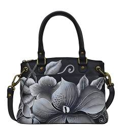 Anna by Anuschka Damen Echtes Leder Small Satchel Kleine Umhängetasche, Midnight Floral Black von Anna by Anuschka