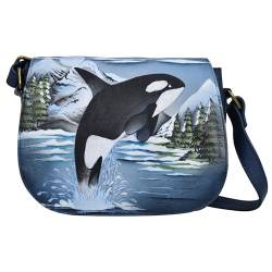 Anna by Anuschka Damen Handbemalte Leder Crossbody Satteltasche, Leaping Orca, Einheitsgröße von Anna by Anuschka