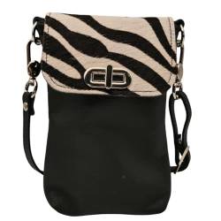 AnnaMatoni Handytasche zum Umhängen echt Leder Made in Germany, Handy Umhängetasche, Handytasche zum Umhängen, handtasche 100% Soft Nappa Leder mit echt Kuhfell umhängetasche Schwarz (Zebra Weiß) von AnnaMatoni