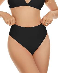 Annbon High Waisted Thong Bikini Bottoms for Women Rave Bottoms High Cut Bathing Suit Swimsuit Bottoms, Schwarz, XL von Annbon
