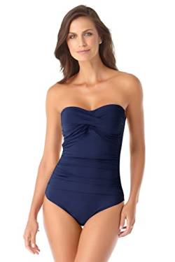 Anne Cole Damen Einteiliger Bandeau Rüschen vorne Badeanzug, Navy, 38 von Anne Cole