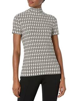 Anne Klein Damen Short Sleeve Mock Neck Top Bluse, Anne White/Anne Black, XX-Small von Anne Klein