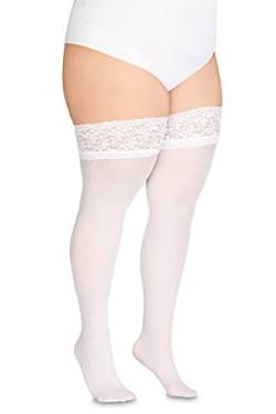 Annes styling Truss 60 DEN Damen Halterlose Mikrofaser Strümpfe mit Spitze Hoch Blickdicht Dessous Strumpfwaren Silikonoberteil, Bianco Gr. TG-1/2 von Annes styling