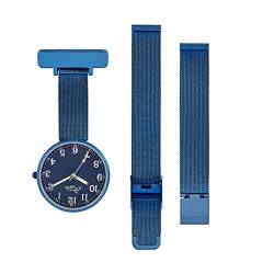 Annie Apple Austauschbare Armbanduhr für Krankenschwestern, silberfarben, blaues Netzgewebe von Annie Apple