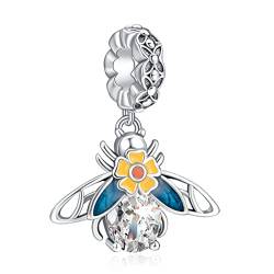 Annmors 925 Sterling Silber Bead Charms für Europäische Armbänder und Halskette Bee Chrysanthemum Perlen mit 5A Zirkonia, Weihnachten, Valentinstag, Muttertag, Geschenkanhänger für Frauen und Mädchen von Annmors