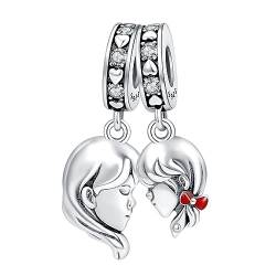 Annmors 925 Sterling Silber Bead Charms für Europäische Armbänder und Halskette Girl Avatar Perlen mit 5A Zirkonia,Weihnachten, Valentinstag, Muttertag, Geschenkanhänger für Frauen und Mädchen von Annmors