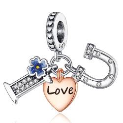 Annmors 925 Sterling Silber Bead Charms für Europäische Armbänder und Halskette I Love You Perlen mit 5A Zirkonia,Weihnachten, Valentinstag, Muttertag, Geschenkanhänger für Frauen und Mädchen von Annmors