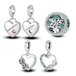 Annmors 925 Sterling Silber Bead Charms für Europäische Armbänder und Halskette Perlen Mom Family Tree Friend mit 5A Zirkonia,Valentinstag,Muttertag,Geschenkanhänger für Frauen Mädchen 3-Stück/Paket von Annmors