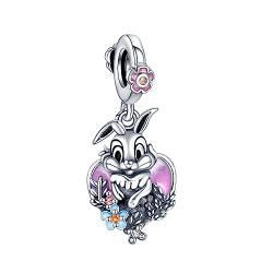 Annmors 925 Sterling Silber Bead Charms für Europäische Armbänder und Halskette Rabbit Flower Perlen mit 5A Zirkonia,Weihnachten, Valentinstag, Muttertag, Geschenkanhänger für Frauen und Mädchen von Annmors