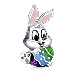 Annmors 925 Sterling Silber Bead Charms für Europäische Armbänder und Halskette Rabbit Hugs Easter Eggs Perlen mit 5A Zirkonia,Valentinstag, Muttertag, Geschenkanhänger für Frauen und Mädchen von Annmors