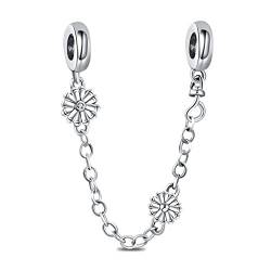 Annmors 925 Sterling Silber Gänseblümchen Blume Sicherheitskette Charms für Armband mit Kubischem Zirkon von Annmors