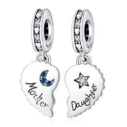 Annmors Charm 925 Sterling Silber Bead Charms Heart Split Dangle Charm with Cubic Zirconia für Europäische Armbänder und Halskette,Schmuck Geschenk für Damen Herren von Annmors