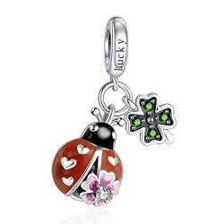 Annmors Charm 925 Sterling Silber Bead Charms Lucky Leaf Ladybug with Cubic Zirconia für Europäische Armbänder und Halskette,Schmuck Geschenk für Damen Herren von Annmors