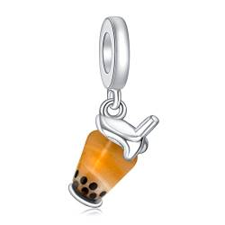 Annmors Charm Murano Glass Bubble Tea Dangle Charm Anhänger 925 Sterling Silber Pendant Bead with Cubic Zirconioa für Chamilia und europäische Armbänder und Halskette von Annmors