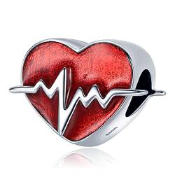 Annmors Charme Heartbeat ECG Charms-Anhänger 925 Sterling Silber Charm Bead Pendant für Europäische Armbänder und Halsketten von Annmors