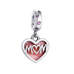 Annmors Charme MOM Love Heart Charms-Anhänger 925 Sterling Silber Charm Bead Pendant für Europäische Armbänder und Halsketten von Annmors