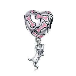 Annmors Dog Heart Charms Feder Anhänger 925 Sterling Silber Sparkling Bead with Cubic Zirconioa für Chamilia und europäische Armbänder und Halskette von Annmors
