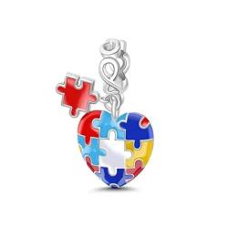 Annmors Herz Puzzle Charm Anhänger 925 Sterling Silver Personalized Pendant für Europäische Armbänder und Halsketten Frauen Mädchen Muttertagsgeschenk Weihnachtsgeschenke von Annmors