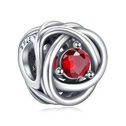 Annmors Jewelry Charme January Red Eternity Circle Anhänger S925 Sterling Silber Bracelet Bead with Cubic Zirconioa für Europäische Armbänder Halskette,Schmuck Geschenk für Damen Herren von Annmors