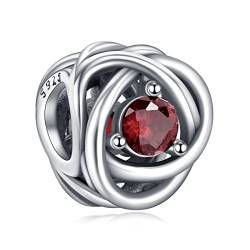 Annmors Jewelry Charme July True Red Eternity Circle Anhänger S925 Sterling Silber Bracelet Bead with Cubic Zirconioa für Europäische Armbänder Halskette,Schmuck Geschenk für Damen Herren von Annmors