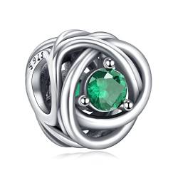 Annmors Jewelry Charme May Green Eternity Circle Anhänger S925 Sterling Silber Bracelet Bead with Cubic Zirconioa für Europäische Armbänder Halskette,Schmuck Geschenk für Damen Herren von Annmors