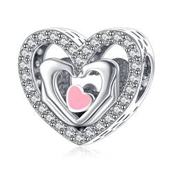 Annmors Jewelry Love Heart Charms Anhänger 925 Sterling Silver Dangle Pendant Bead with Cubic Zirconia, Girl Jewelry Beads DIY Gifts for Women Bracelet & Necklace von Annmors