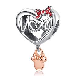Annmors Lovely Jewelry “Love Mom”Anhänger baumeln 925 Sterling Silver Mother Heart Charm Dangle für Europäische Armbänder und Halsketten DIY Gifts hristmas Schmuck Geschenk für Damen Herren von Annmors