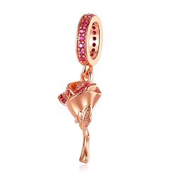 Annmors Rosenblüte 14K Roségold Plattiert Charms für Armband 925 Sterling Silber Anhänger mit Kubischem Zirkon von Annmors